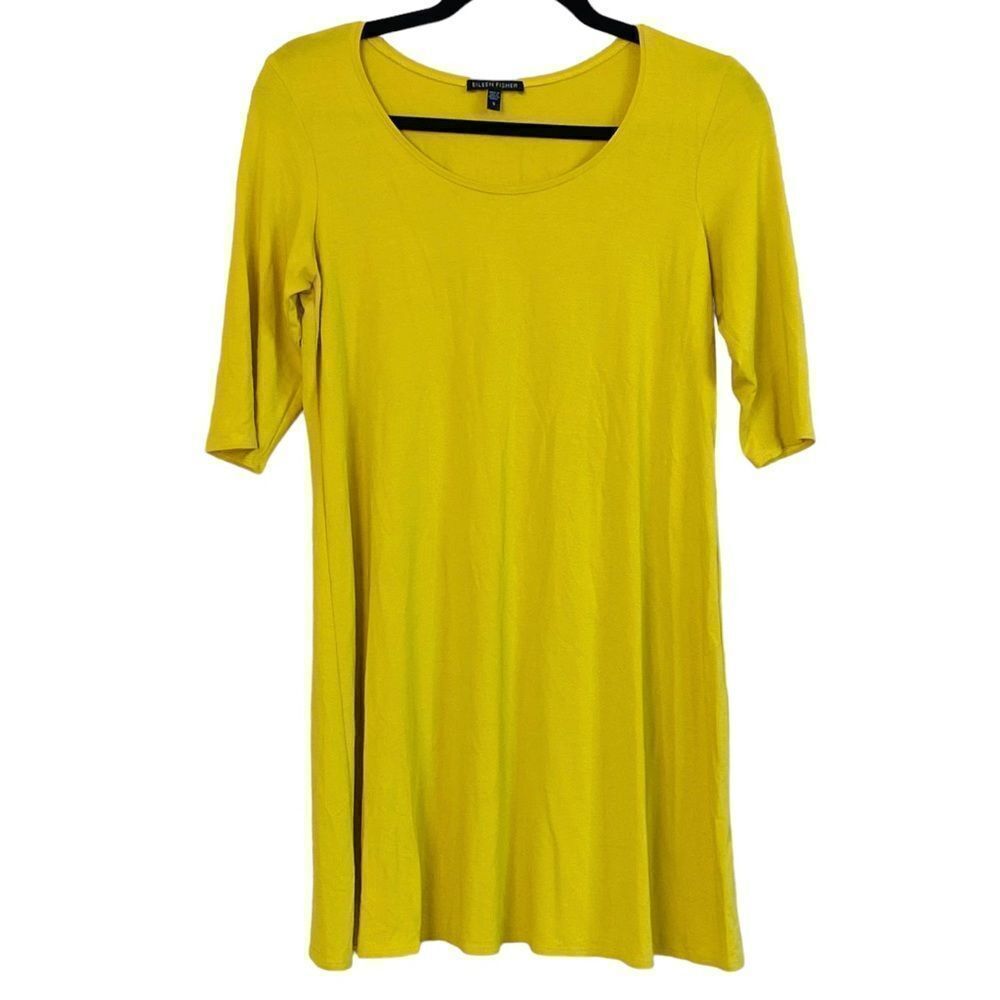Eileen Fisher Yellow Elbow Length Sleeve Viscose Jersey Tunic Sz S
